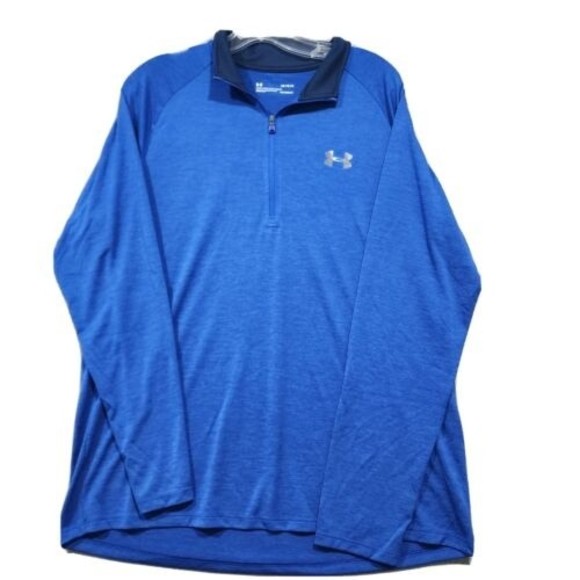 Under Armour Polo Shirt Mens Large Blue HeatGear Loose Long Sleeve - Picture 1 of 15
